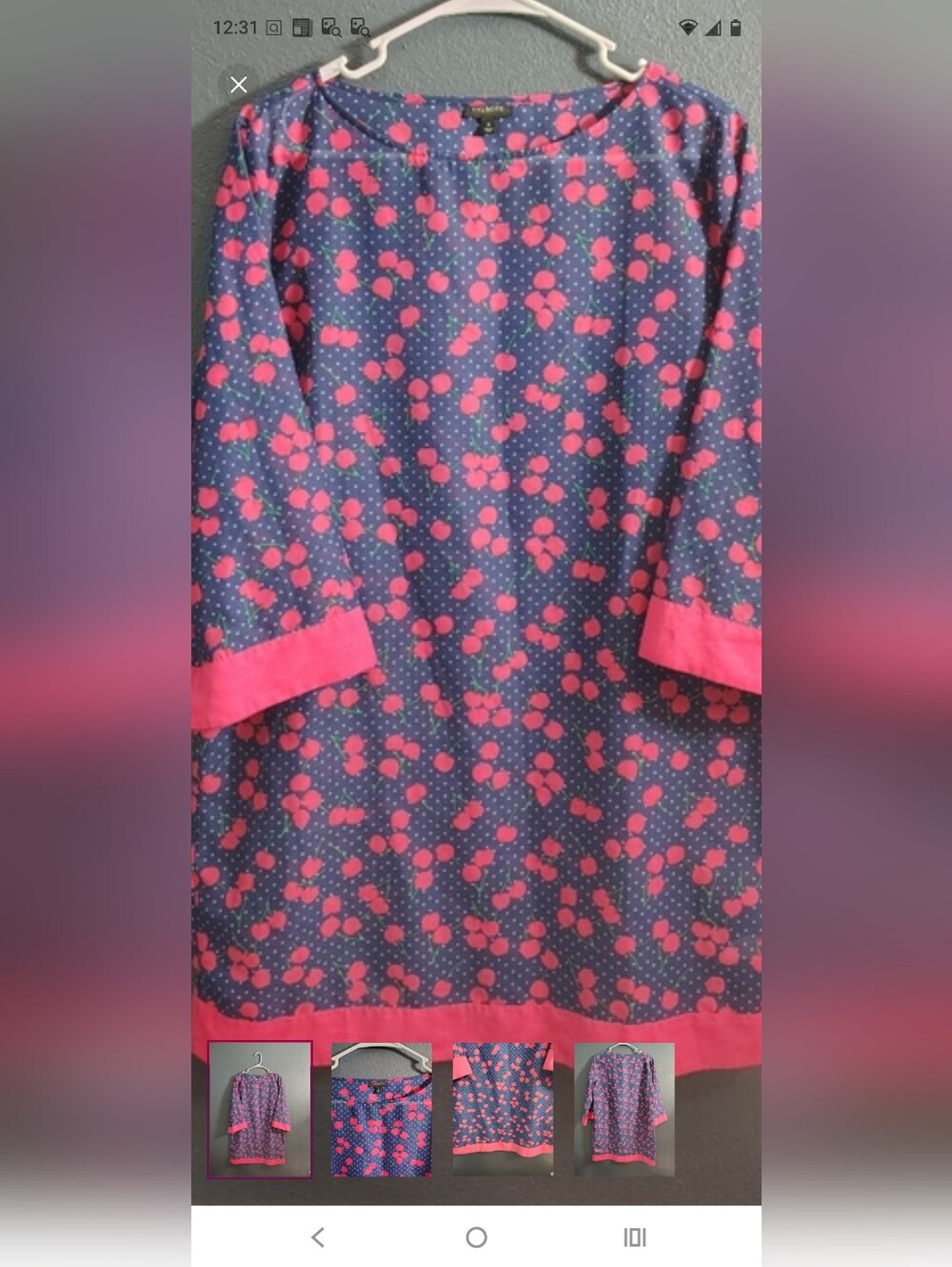 Talbots Navy Swim Coverup/Dress with Pink Cherry Print